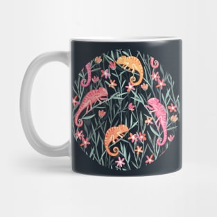 Pink and Orange Chameleons on Charcoal Mug